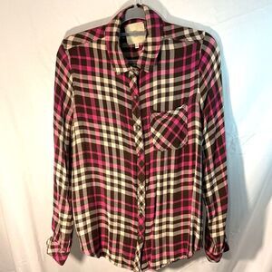 Casa Cabana Plaid Button Down Shirt - Pink and Brown Sz L